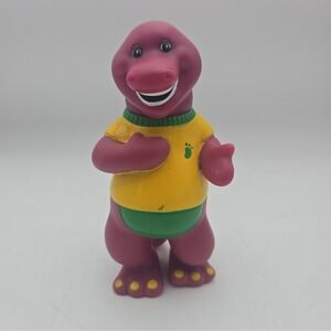 VTG 1990s Barney Yellow Shirt Dinosaur PVC Soft Plastic Toy Lyons Group Toy 6.5"